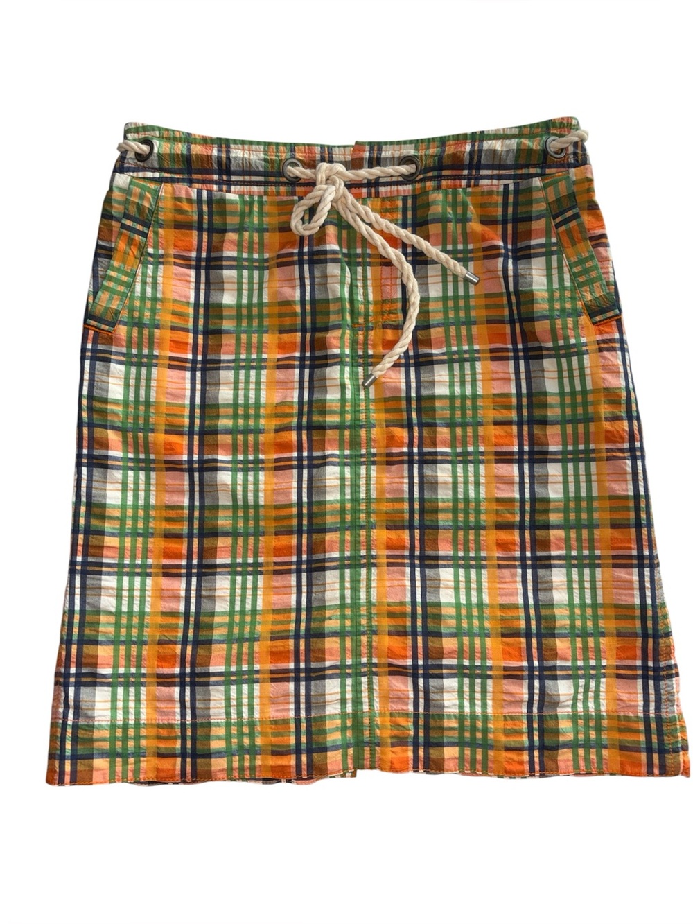 Liz Claiborne Retro Preppy Madras Plaid Knee-length Skirt Orange Green size 10
